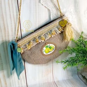 sicilian bag, sicilian clutch bag with lemons , bag with shoulder strap