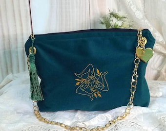 Velvet shoulder bag, Sicilian embroidered bag