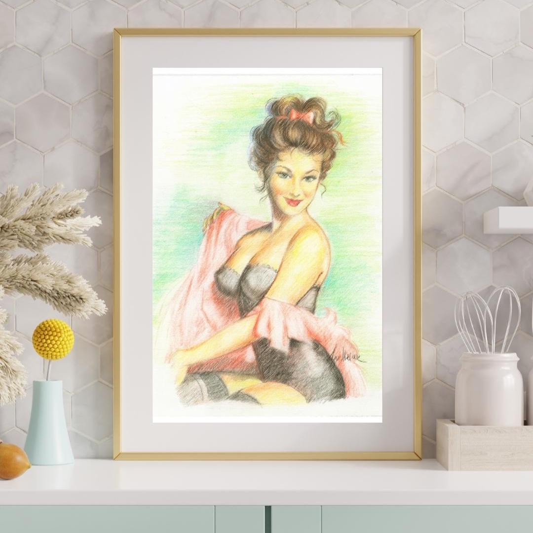 Vintage Woman in Rough Pastels - Home and Office Decoration - Downloadable File, Digital Illustration Woman