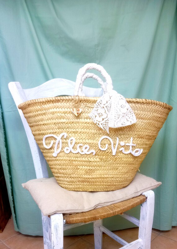 Sicilian Straw Bag for the Beach With Embroidered Lettering Dolve Vita Etsy Ireland