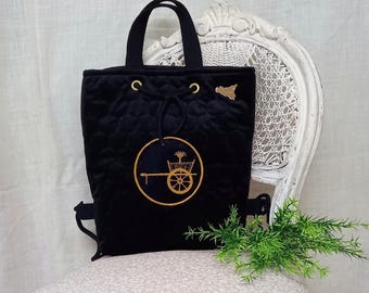 Black velvet embroidered backpack, Sicilian style
