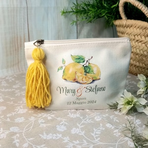 Pochette en coton mini pour cadeaux de mariage avec motif citrons siciliens, personnalisée, commande minimum 10 pièces