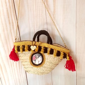 handbemalter Strohsack, sizilianisches Krähennest mit goldenen und roten Verzierungen, kleine Version 25 x 18 cm