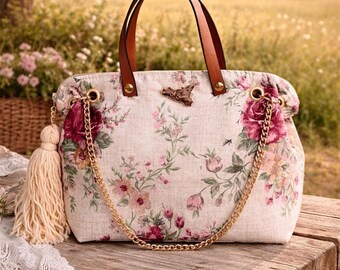 Vintage Rose Print Tote Bag