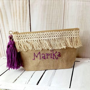 Personalized Jute Clutch Bag with Hand Embroidered Name - Perfect Gift for Bridesmaid, Mom or Sister