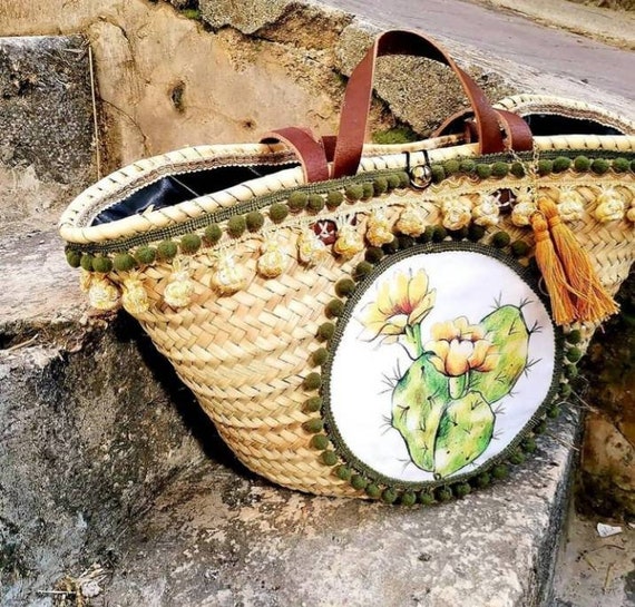 Borsa paglia decorata, borsa paglia personalizzata, borsa dipinta a mano,  borsa dipinta, borsa artigianale, borsa spiaggia, borsa spiaggia -   Italia