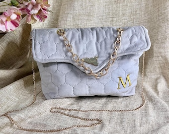 Personalized Quilted Velvet Shoulder Bag, Elegant City Bag, Gift for Girlfriend