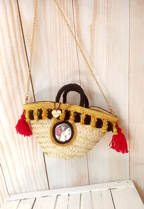 Buy Hand Painted Straw Bag Sicilian Coffa With Sicilian Cart and Leather Handles Online in India Etsy