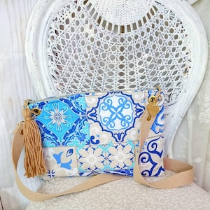sicily bag, majolica patterned Sicilian clutch bag, cotton strap and side tassel