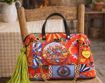 Rode Siciliaanse pop, stoffen draagtas met print