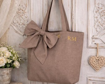 Canvas Shopping Bag with Side Bow: Handmade, Versatile, and Elegant