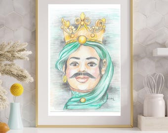 Sicilian Moor's Head, hand-painted Sicilian art print in pastels
