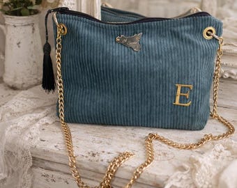 Personalized Velvet Clutch with Chain Shoulder Strap