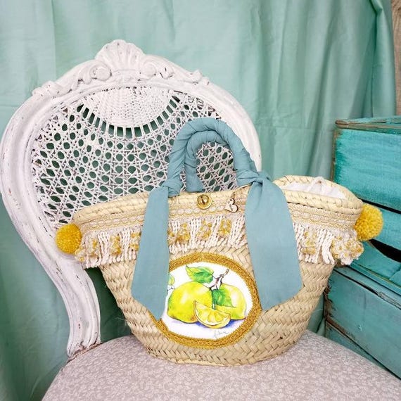 Coffa siciliana dipinta a mano con disegno limoni di Sicilia