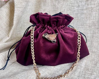 Puffy evening bag, simple and elegant velvet bag, for evening wear, dark red, burgundy color