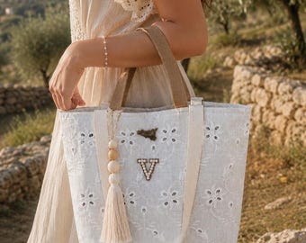Broderie anglaise bag, custom tote bag, Made in Italy