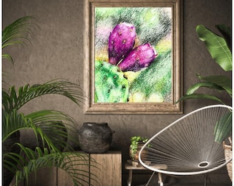 Sicilian Prickly Pear Digital Illustration - Modern Art Done by Hand with Pastels Technique