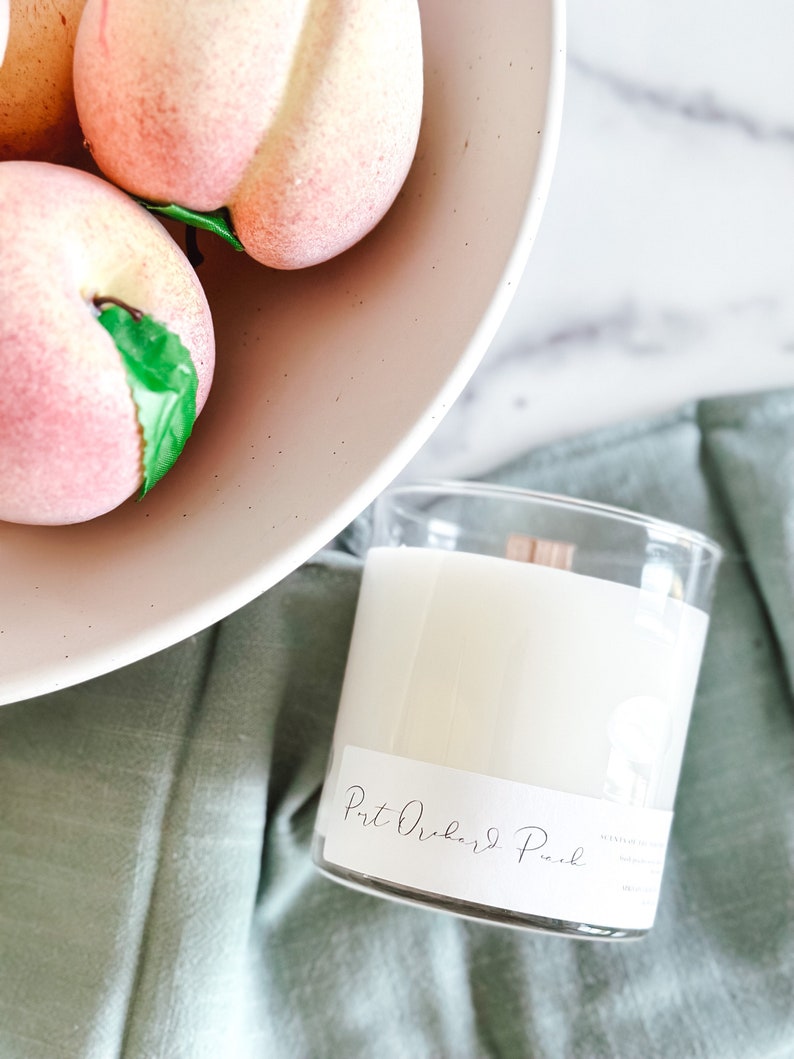 Peach Candle Peach Nectar Jar Candle Georgia Peach Container Candle Summer Home Fragrance Fruity Wood Wick Candle Peachy Luxury Wax Candle image 1