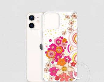 Retro Psychedelic Floral Super Groovy iPhone Case, fun colors and vibes, made on demand