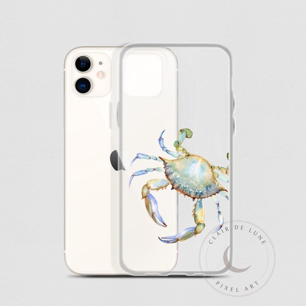 Blue Crab iPhone Case, watercolor crab, clear iPhone case MTO