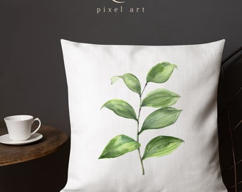 Solomon’s Seal Square Throw Pillow, watercolor and graphite, hand-painted hand-drawn design
