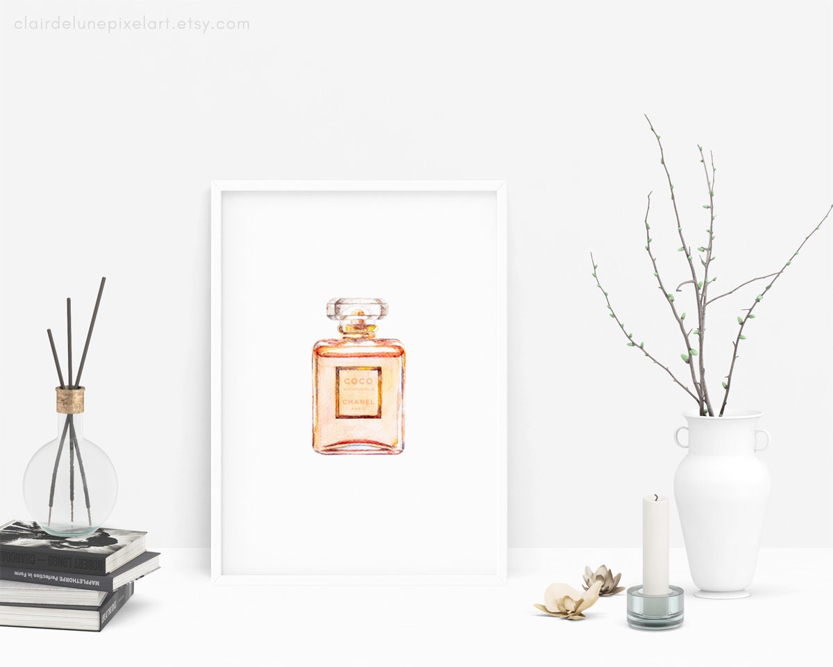 Watercolor Coco Noir Perfume Bottle Print, Coco Chanel Wall Art Print