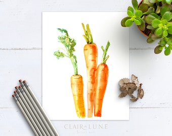 Three Carrots in watercolor, original painting reproduction, artprint Made on demand, Ships Rolled