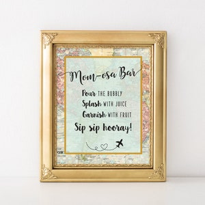 Mom-osa Bar Sign Mappa del mondo 8x10 Tema di viaggio, Stampabile, Baby Shower, Momosa Bar, Mimosa Bar, Decorazioni per feste di viaggio, Mappa del mondo