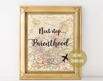 Next Stop Parenthood World Map 8x10 Travel Wedding Theme, Printable, Travel Baby Shower, Travel Party Decorations, Vintage Map, DIY