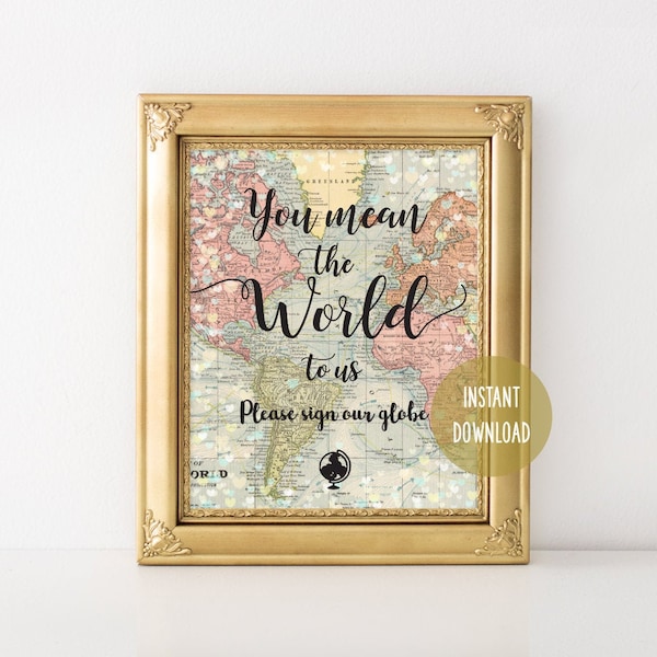 You Mean The World To Us Please Sign The Guest Globe Sign World Globe 8x10, Map Guestbook, Wedding Globe, Guest Book, Travel Theme,