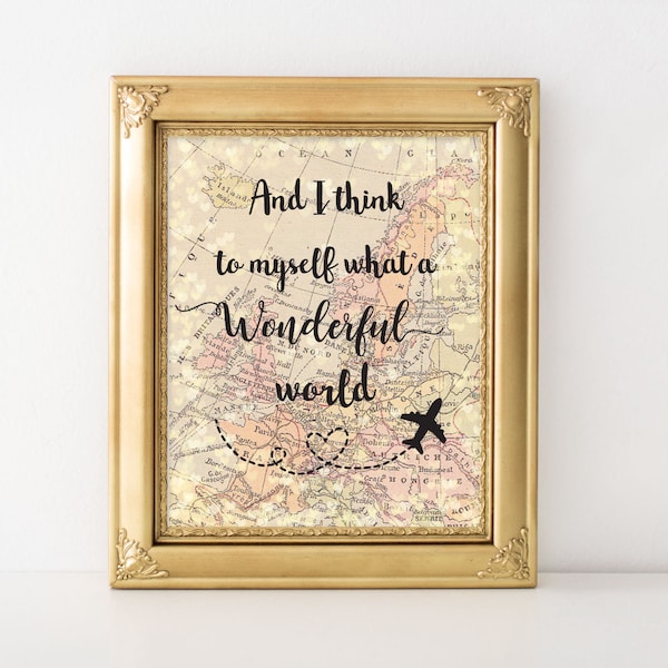 Imprimible y pienso para mí mismo Qué maravilloso mapa del mundo 8x10 Travel Wall Art, Viajes, Wall Art Regalo de cumpleaños, Wall Art Regalo de Navidad