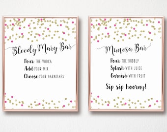 Printable Mimosa and Bloody Mary Bar Sign Confetti- Digital Wedding Bar Sign, Mimosa Bar, Open Bar Sign, Bubbly Bar Sign,  Bar Signs