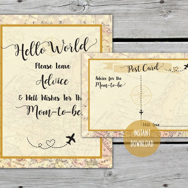 Printable Advice For The Mom-To-Be Sign, Hello World, Baby Shower Game, Baby Shower Activity Games, Advice Cards, Mom To Be, Travel