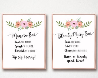 Printable Mimosa and Bloody Mary Bar Sign- Digital Wedding Bar Sign, Open Bar Sign, Bubbly Bar Sign, Alcohol Bar Sign