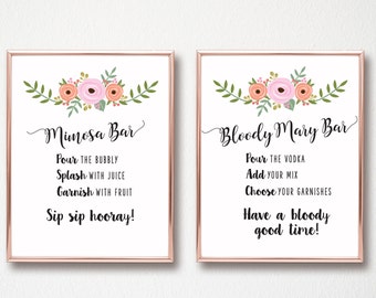 Printable Mimosa and Bloody Mary Bar Sign- Digital Wedding Bar Sign, Mimosa Bar, Open Bar Sign, Bubbly Bar Sign, Alcohol Bar Sign,