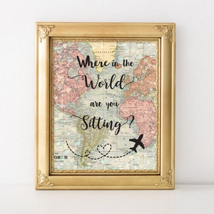 Imprimable Où êtes-vous assis dans le monde ? Carte du monde 8 x 10 Art mural de voyage, voyage, cadeau d'anniversaire d'art mural, gif de Noël d'art mural
