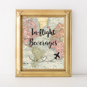 Cartello per bevande in volo stampabile Mappa del mondo 8x10 Tema di matrimonio da viaggio, Cartello per bevande, Addio al nubilato, Decorazioni per feste di viaggio,