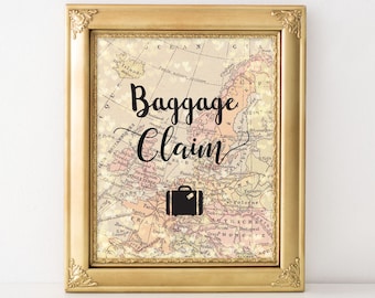 Printable baggage Claim Sign, Travel Weddings, Instant Download 8x10 ...