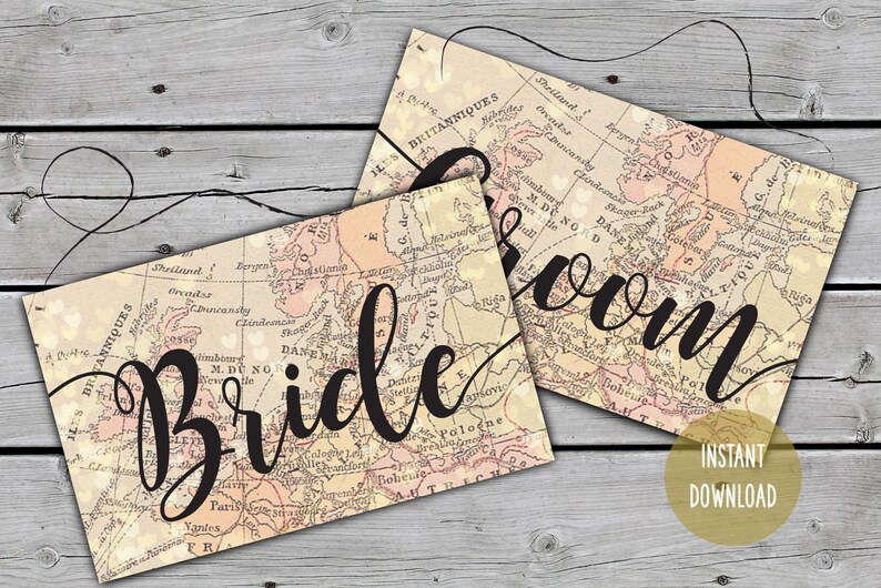 Printable Bride and Groom Chair Signs Wedding Chair Signs Mr image 1