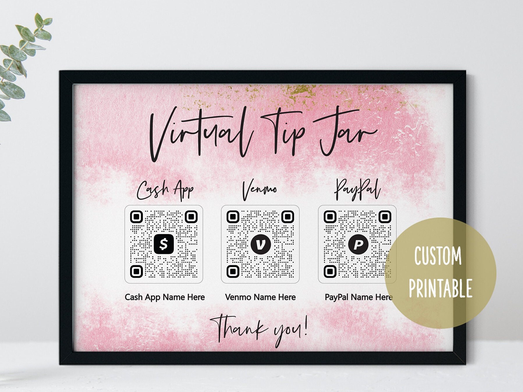 Custom Virtual Tips Jar Pink Gold QR Code Sign Scan to Tip Etsy