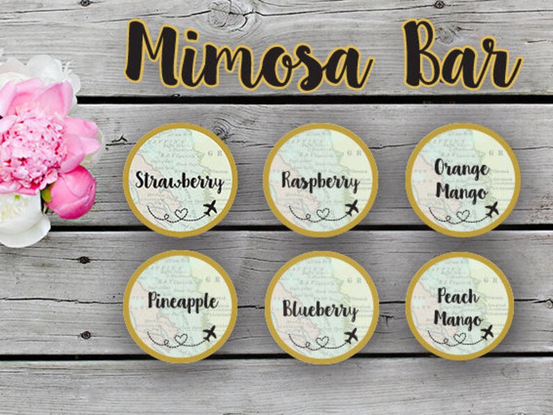 Mimosa Bar Juice Labels 2 Circles World Map Travel Etsy