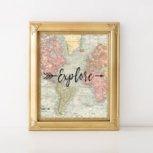 Printable Explore Poster, Explore Print, Explore Wall Art, World Map Art, Travel Quote, Motivational Wall, Travel Gift, Wanderlust
