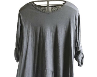 Dress Cotton Jersey Tulip Black Lagenlook Size 16-20