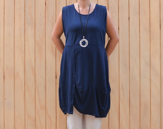Cotton Jersey Sleeveless Dress Plus Size Navy Blue or Wine