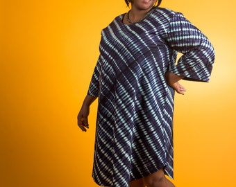 African Tie Dyed Fabric Dress Size 3X Knee Length Cotton