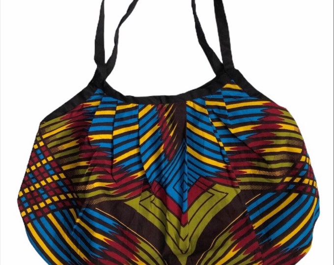 Bag Purse Tote African Print Cotton Yellow Blue Green Brown Large Size