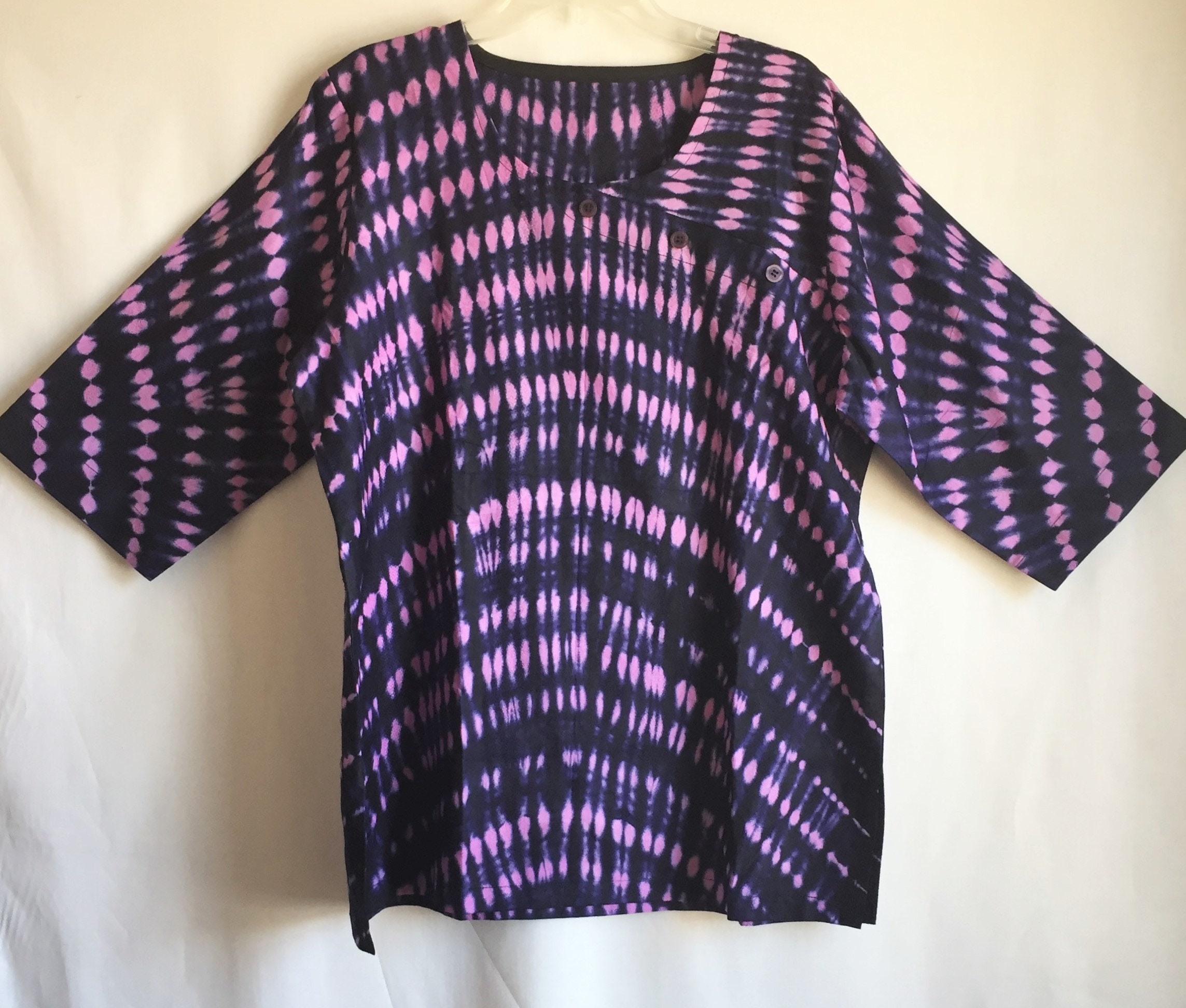 African Batik Tunic 1X 2X Purple Indigo
