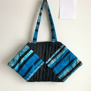 Blue Batik African Print Cotton Quilted Angular Shape Totle Med Size
