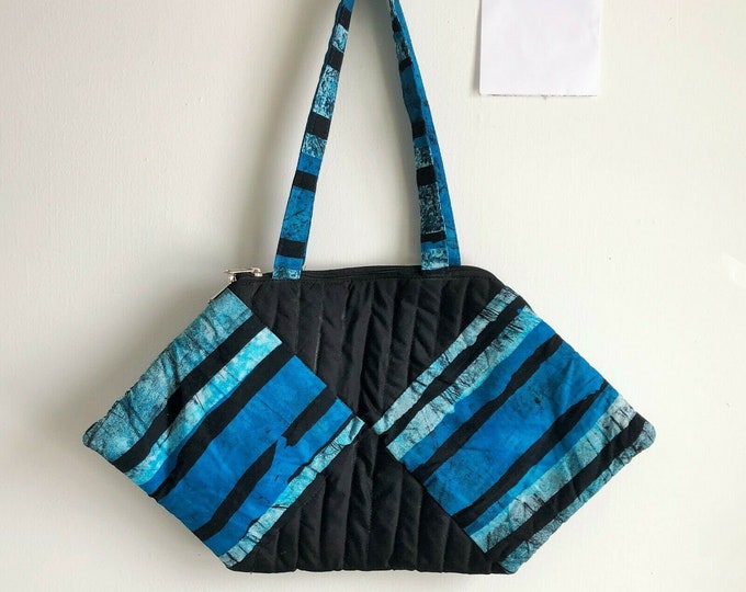 Blue Batik African Print Cotton Quilted Angular Shape Totle Med Size