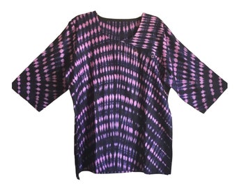 African Batik Tunic 1X 2X Purple Indigo
